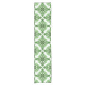 Abstract Floral Pattern In Black & Green On White ショートテーブルランナー (正面)