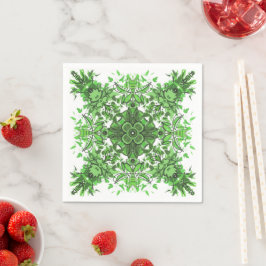 Abstract Floral Pattern In Black Green On White スタンダードカクテルナプキン