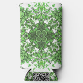 Abstract Floral Pattern In Black Green On White スリム缶クーラー (正面)