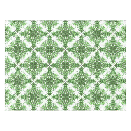 Abstract Floral Pattern In Black & Green On White テーブルクロス (正面(横))