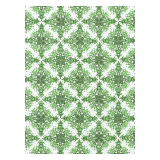 Abstract Floral Pattern In Black & Green On White テーブルクロス (正面)