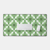 Abstract Floral Pattern In Black & Green On White デスクマット (キーボード&マウス)