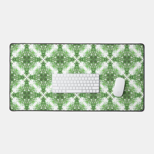 Abstract Floral Pattern In Black & Green On White デスクマット (キーボード&マウス)