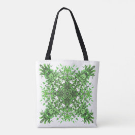 Abstract Floral Pattern In Black & Green On White トートバッグ