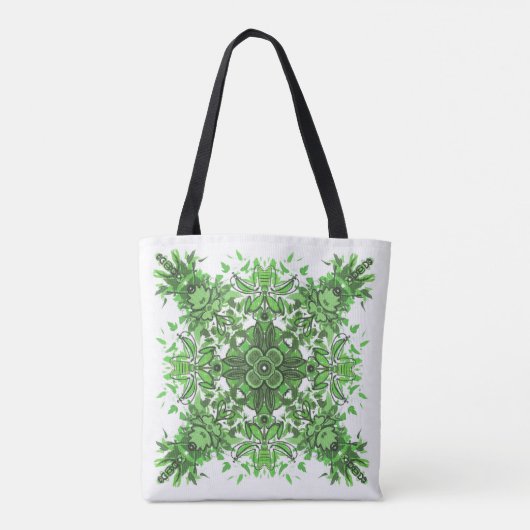 Abstract Floral Pattern In Black & Green On White トートバッグ (裏面)
