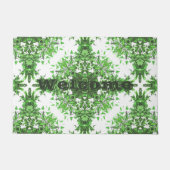 Abstract Floral Pattern In Black & Green On White ドアマット (正面)