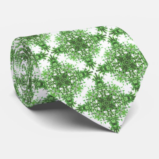 Abstract Floral Pattern In Black Green On White ネクタイ (ロール)