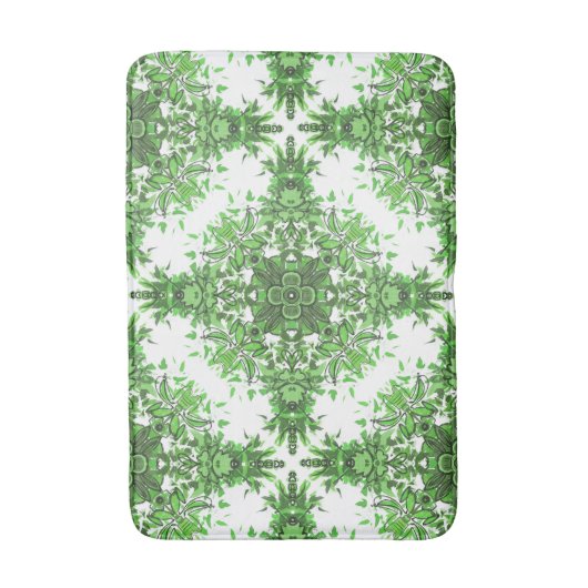 Abstract Floral Pattern In Black & Green On White バスマット (正面縦)