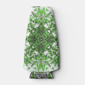 Abstract Floral Pattern In Black Green On White ボトルクーラー (正面)