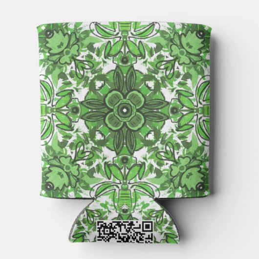 Abstract Floral Pattern In Black Green On White 缶クーラー (裏面)
