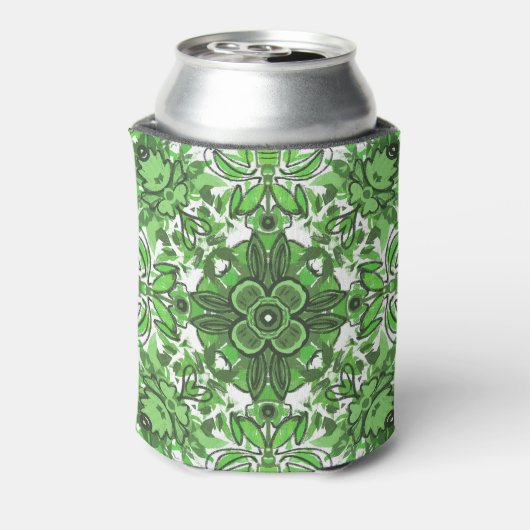 Abstract Floral Pattern In Black Green On White 缶クーラー (缶裏面)