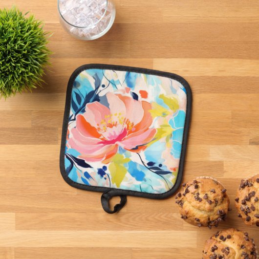 Abstract floral pattern painting  鍋敷き (トップダウン)