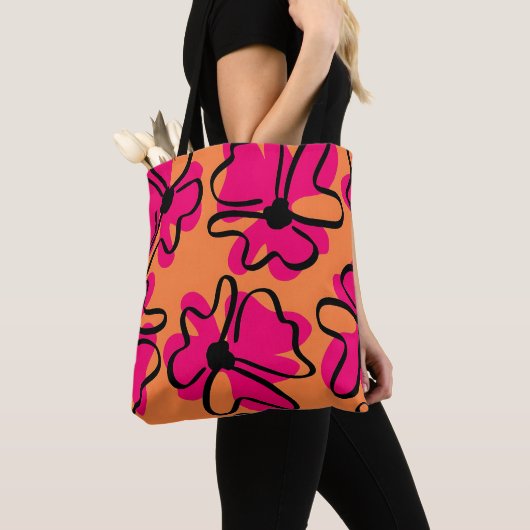 Abstract Floral Pattern Tote Bag | Bold Retro  トートバッグ (クローズアップ)