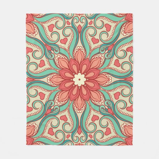 abstract floral pattern with hearts on a light gre フリースブランケット (正面)