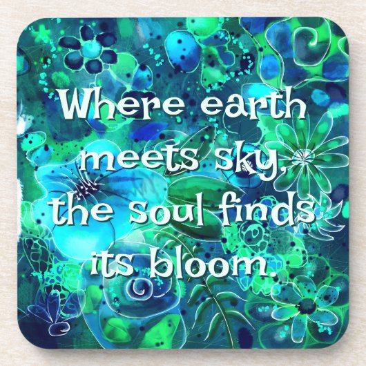 Abstract Floral Teal Blue Green Personalized コースター (正面)