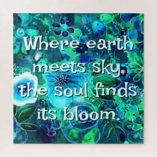 Abstract Floral Teal Blue Green Personalized ジグソーパズル (縦)