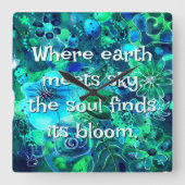 Abstract Floral Teal Blue Green Personalized スクエア壁時計 (正面)