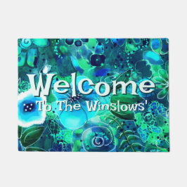 Abstract Floral Teal Blue Green Personalized ドアマット