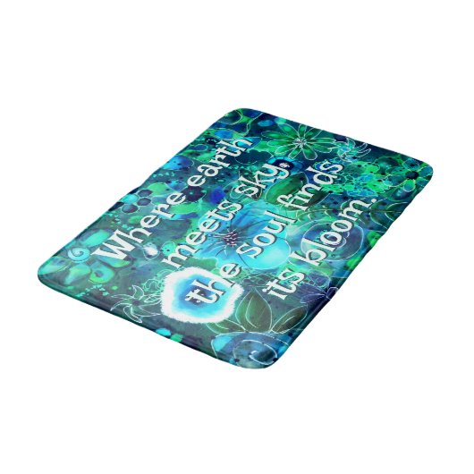 Abstract Floral Teal Blue Green Personalized バスマット (アングル)