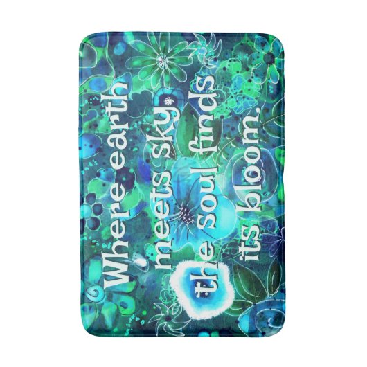 Abstract Floral Teal Blue Green Personalized バスマット (正面縦)