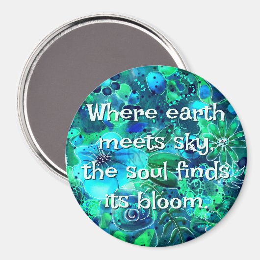 Abstract Floral Teal Blue Green Personalized マグネット (正面/裏面)