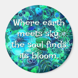 Abstract Floral Teal Blue Green Personalized マグネット