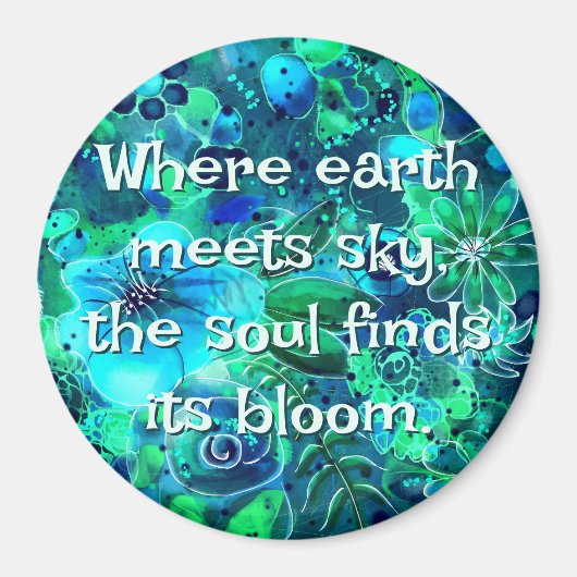 Abstract Floral Teal Blue Green Personalized マグネット (正面)