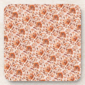 Abstract Floral Watercolor Pattern Autumn Colors コースター (正面)