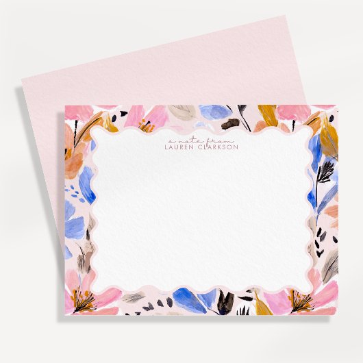 Abstract Floral Wavy Frame Note Card 招待状