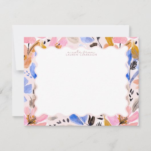 Abstract Floral Wavy Frame Note Card 招待状 (正面)
