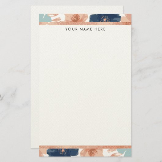 Abstract Floral with Rose Gold Border 便箋 (正面/裏面)