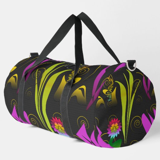 Abstract Floral with Spirals 1 ダッフルバッグ (左コーナー)