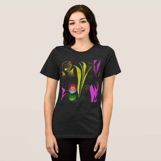 Abstract Floral with Spirals 1 トライブレンドＴシャツ (正面全面)