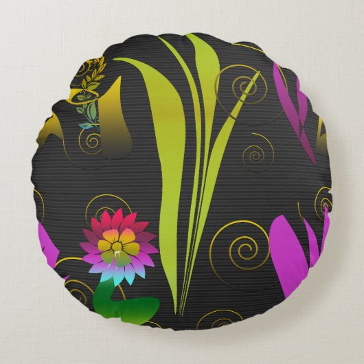 Abstract Floral with Spirals 1 ラウンドクッション (正面)