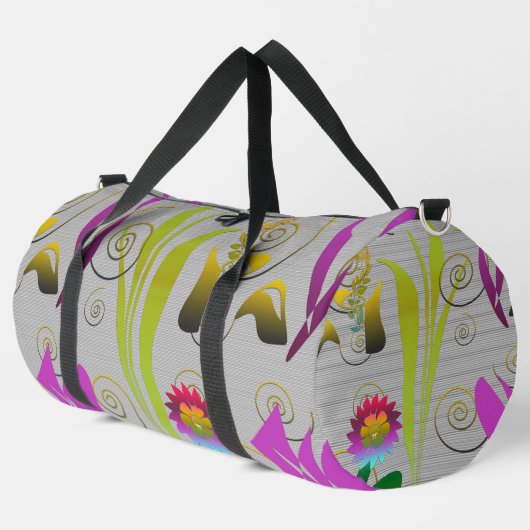 Abstract Floral with Spirals 2 ダッフルバッグ (左コーナー)