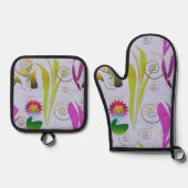 Abstract Floral with Spirals 3 鍋つかみ&鍋敷きセット (正面)