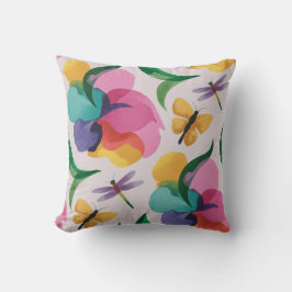 Abstract Flowers and Butterflies Pastel クッション