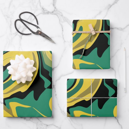Abstract Flowing Green and Yellow Design ラッピングペーパーシート (正面)