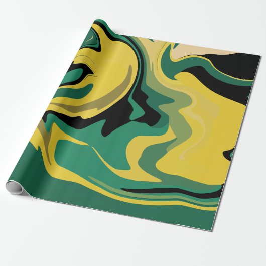 Abstract Flowing Green and Yellow Design ラッピングペーパー (アンロールド)