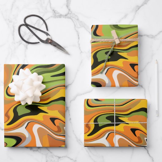 Abstract Flowing Waves of Autumn Colors ラッピングペーパーシート (正面)