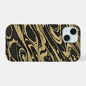 Abstract Fluid Art - Black Marble Effect iPhone 15ケース (裏面横)