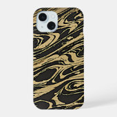 Abstract Fluid Art - Black Marble Effect iPhone 15ケース (裏面)