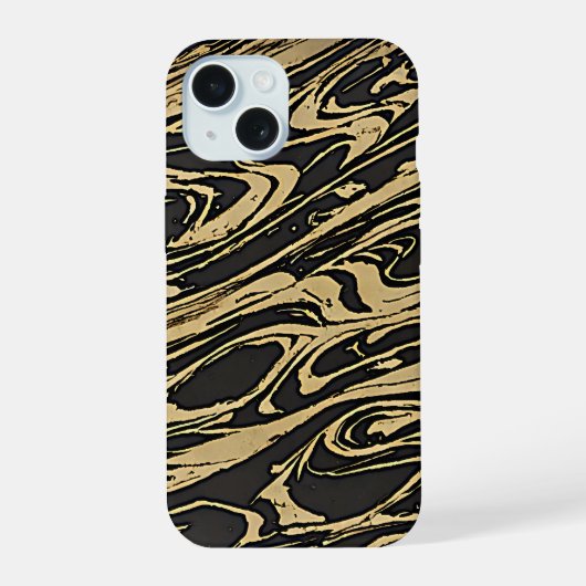 Abstract Fluid Art - Black Marble Effect iPhone 15ケース (裏面)