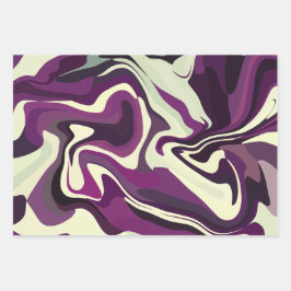 Abstract Fluid Art with Purple and Cream Tones ラッピングペーパーシート