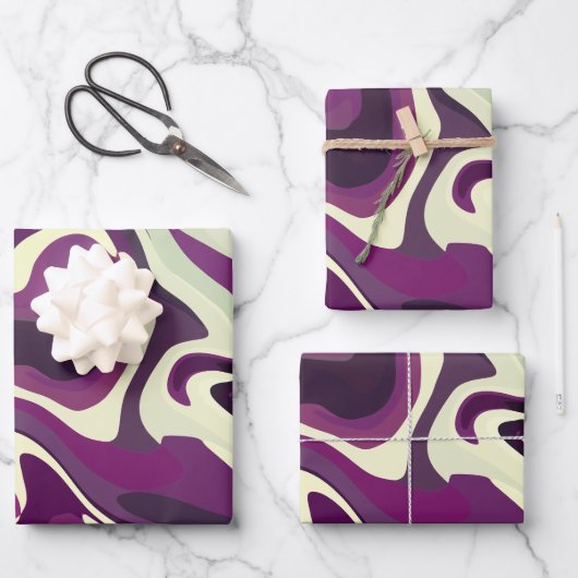 Abstract Fluid Art with Purple and Cream Tones ラッピングペーパーシート (正面)