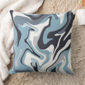 Abstract Fluid Art with Swirling Blue & Grey Tones クッション (ブランケット)