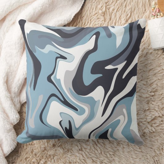 Abstract Fluid Art with Swirling Blue & Grey Tones クッション (ブランケット)
