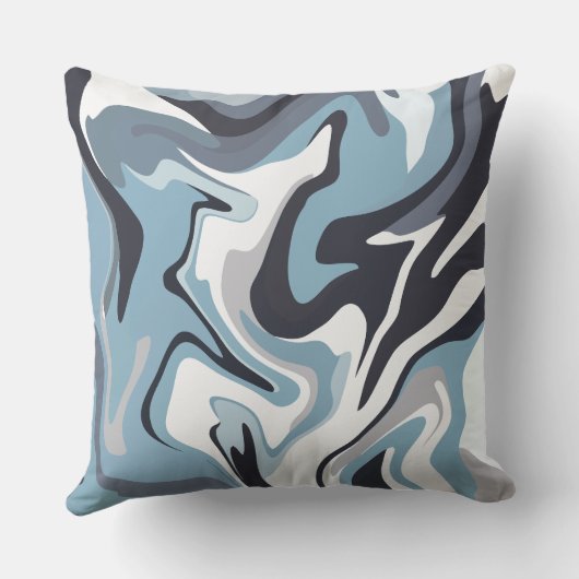 Abstract Fluid Art with Swirling Blue & Grey Tones クッション (裏面)
