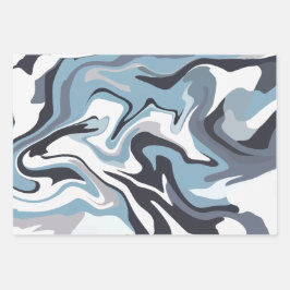 Abstract Fluid Art with Swirling Blue & Grey Tones ラッピングペーパーシート