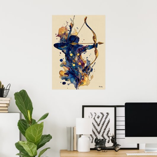 Abstract Fluid Ink Archer – Modern Motion Wall Art ポスター (ホームオフィス)